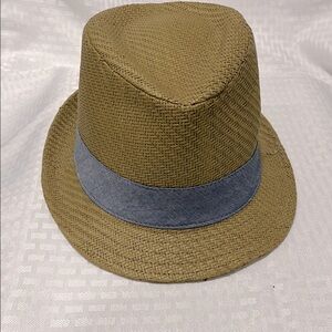 Old Navy Tan Straw Fedora Hat with Blue Accent